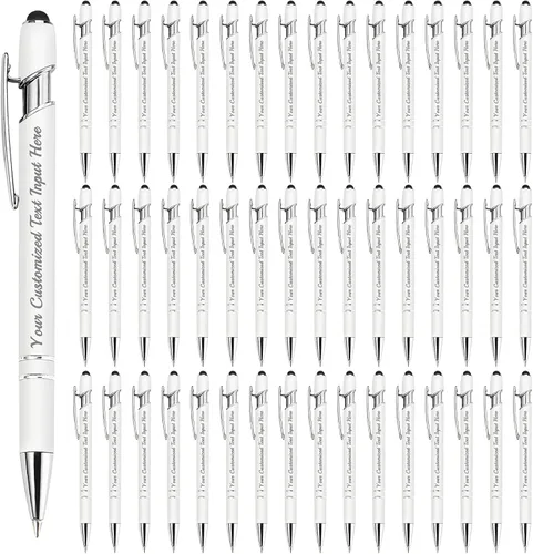 Vista 53 de Bolígrafo personalizado, 50 bolígrafos personalizados, grabado a granel con logotipo de nombre, lápiz digital de tinta negra suave con toque