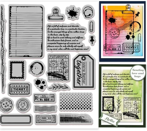 Vista 13 de GLOBLELAND Diario de arte con fondo de goma, sello de soporte de arte, sellos de guión para hacer tarjetas y álbumes de fotos, decoración y álbum