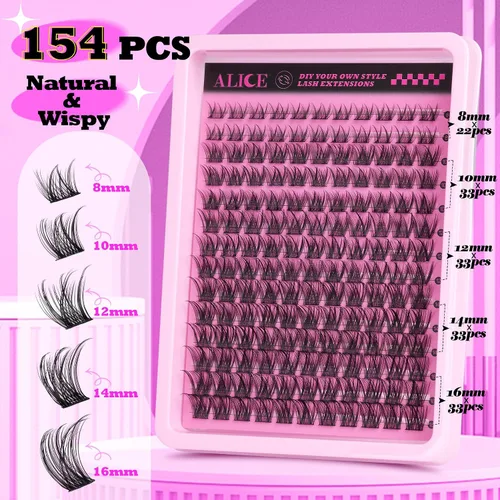 Vista 6 de Extensiones de pestañas en racimo naturales ALICE, pestañas en racimo DIY, pestañas en racimo individuales suaves, 154