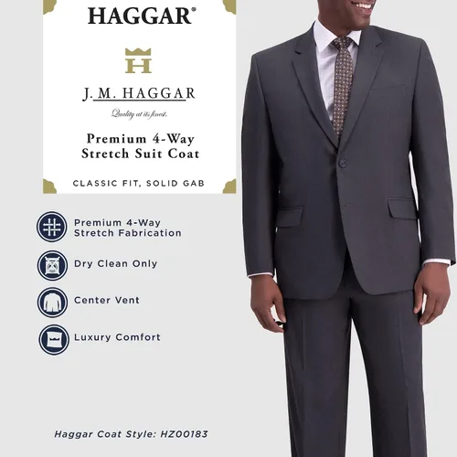 Vista 4 de J.M. Haggar Abrigo separado para hombre Big & Tall Sharkskin Premium de corte clásico, traje elástico