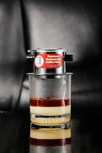Vista 2 de Juego de filtros de café vietnamita También se le conoce como cafetera vietnamita o prensa extragrande, Acero inoxidable