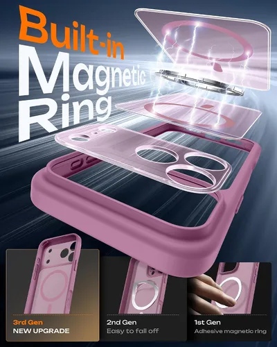 Vista 499 de TOCOL Funda magnética 3 en 1 para iPhone 15 Pro, mejorada [protección completa de cámara] con 2 protectores de pantalla, compatible con MagSafe Gris