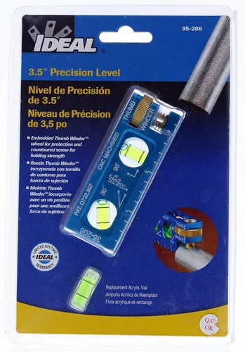 Vista 7 de Nivel Eléctrico IDEAL 35-206 Nivel de Electricista de Aluminio CNC Mecanizado con 2 Viales de Acrílico, Mordaza Magnética, Enrollador de Pulgar, Azul
