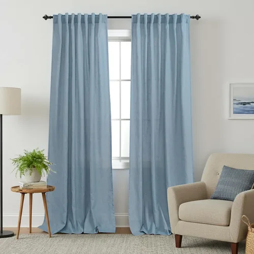 Vista 87 de Cortinas rústicas color beige tostado de 42 x 84 pulgadas de largo para sala de estar, juego de 2 paneles transparentes de lino natural, imitación