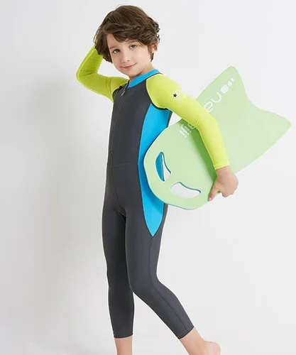 Vista 3 de LUCKYLUAN Traje de baño de cuerpo completo para niños y niñas, bloque de color, de una pieza, UPF 50, manga larga, protección contra erupciones