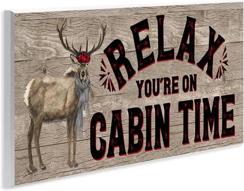 Vista 2 de Stupell Industries Tara Reed - Placa artística de pared con frase "Cabin Time Phrase with Deer", 17 x 7 pulgadas, fácil de colgar y resistente