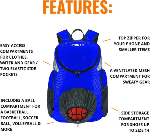 Vista 4 de Point 3 Road Trip 2.0 Mochila Mochila de Baloncesto con Cierre Resistente Compartimento de Bolsillo de Malla Ventilada para Zapatos