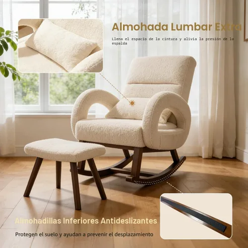 Vista 7 de COMHOMA Mecedora para guardería con otomana, mecedora tapizada Beige