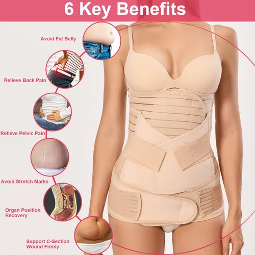 Vista 5 de XJCKING Faja para el vientre posparto, faja 3 en 1, soporte de recuperación de cinturón - Carpeta de sección C para entrenamiento de cintura pélvica