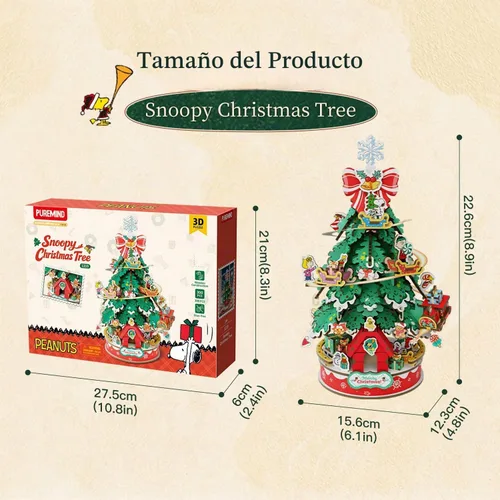 Vista 8 de puremind Snoopy Peanuts Christmas Tree 3D Wooden Puzzle, DIY Model Kit