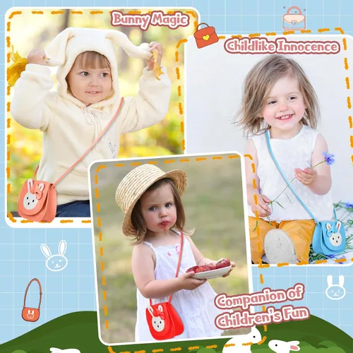 Vista 3 de Clysee 10 piezas de bolsos cruzados para niñas pequeñas, bolso cruzado de conejo, bolso cruzado de poliuretano para niñas y niños pequeños, 10