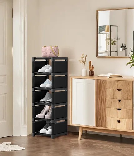 Vista 2 de Zapatero estrecho de 6 niveles, organizador vertical de zapatos de espacio pequeño, estante compacto de 9.84 pulgadas para armario y entrada