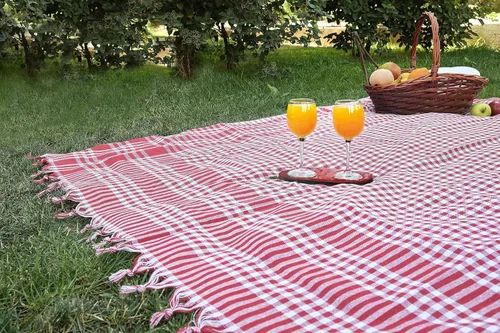 Vista 5 de DESTALYA Mantel a cuadros de 63 x 63 pulgadas, 100% algodón, a cuadros, con flecos de borlas, decoración rústica de cocina y comedor (rojo y blanco)
