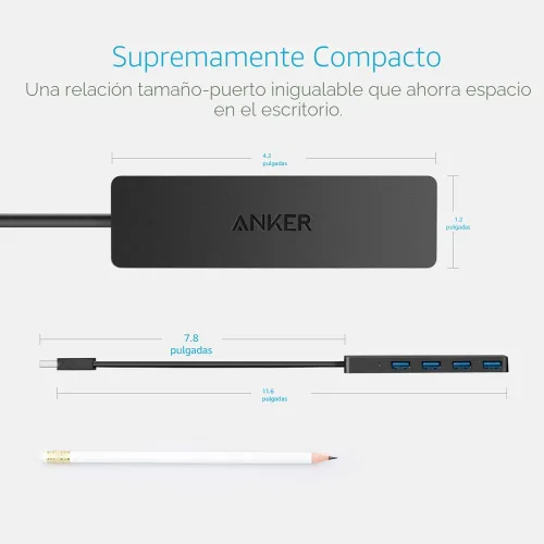 Vista 6 de Anker 4-Port USB 3.0 Ultra Slim – Puerto de catos para MacBook, Mac Pro/mini, iMac, Surface Pro, XPS, Notebook PC, pendrives, unidades de disco
