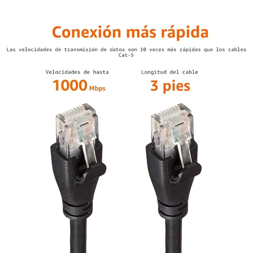 Vista 6 de Amazon Basics - Cable de conexión Ethernet RJ45 Cat 6, velocidad de transferencia de 1 Gpbs, conectores chapados en oro, 3 pies para PC, TV