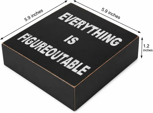 Vista 3 de Decoración negra para escritorio de oficina en casa, letrero de caja con texto en inglés «Everything is Figureoutable», decoraciones de oficina