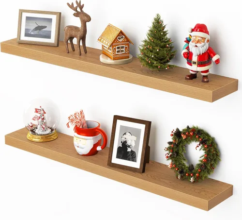 Vista 10 de Heimlove Estantes flotantes para pared, estante de 16 pulgadas para baño pequeño, almacenamiento montado y exhibición, estantes de madera para Negro
