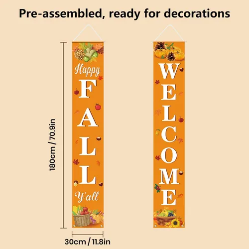 Vista 4 de Decoración de otoño para el hogar, feliz otoño, cartel colgante de bienvenida para porche, cosecha de otoño, decoraciones de Acción de Gracias
