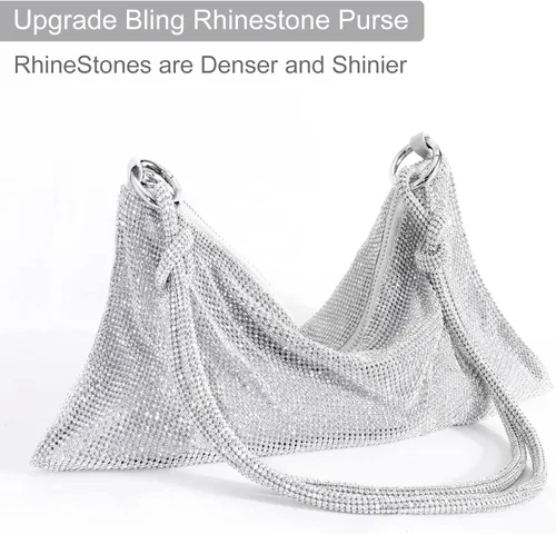 Vista 4 de TOPALL Bolso brillante con diamantes de imitación monederos plateados con diamantes para mujer para noche graduación bolsa de hobo Bling