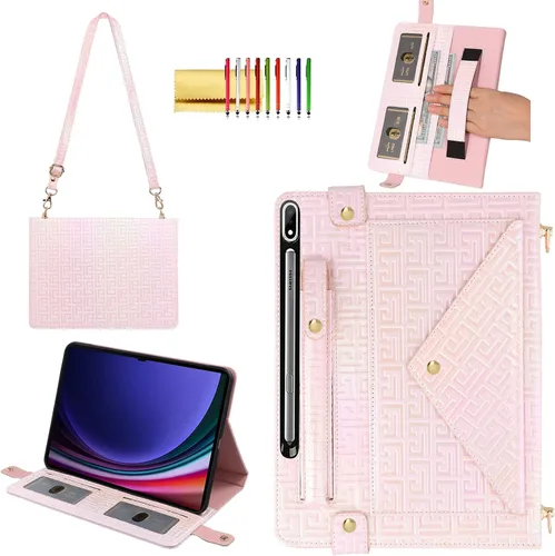 Vista 11 de Bolso Funda para Samsung Galaxy Tab S10 FE/S9 FE 10.9"/S9/S8/S7 11", Techcircle Folio con Soporte Cruzado, Billetera con Ranura para Lápiz S Pen