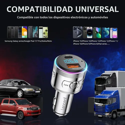 Vista 6 de LENCENT Adaptador de coche Bluetooth 5.3 de metal completo, transmisor