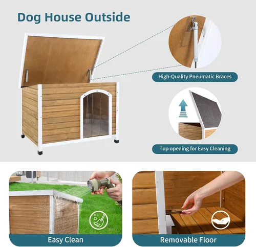 Vista 6 de Petsfit - casetas cuchas de madera para perros pequeños, medianos y perros grandes, resistente a la intemperie para perros, con patas elevadas.