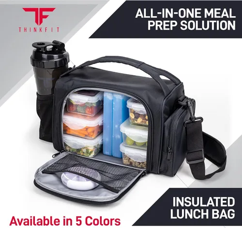Vista 3 de ThinkFit Lonchera térmica para comida preparada con 6 contenedores para porciones de alimentos sin BPA, reutilizables, aptos para microondas