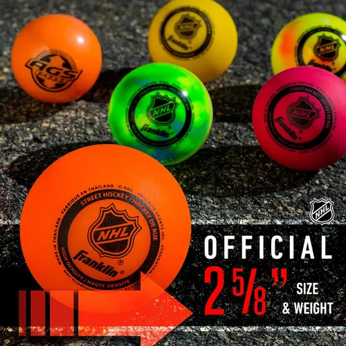 Vista 2 de Franklin Sports - Pelotas de hockey callejero NHL - Sin rebote para uso en exteriores y en patines - Tamaño oficial para hockey callejero juvenil