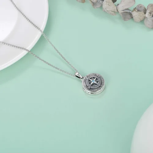 Vista 3 de AOBOCO Collar con medallón de brújula de plata de ley 925 que sostiene fotos, regalos de graduación de cumpleaños para mujeres, hombres y niñas