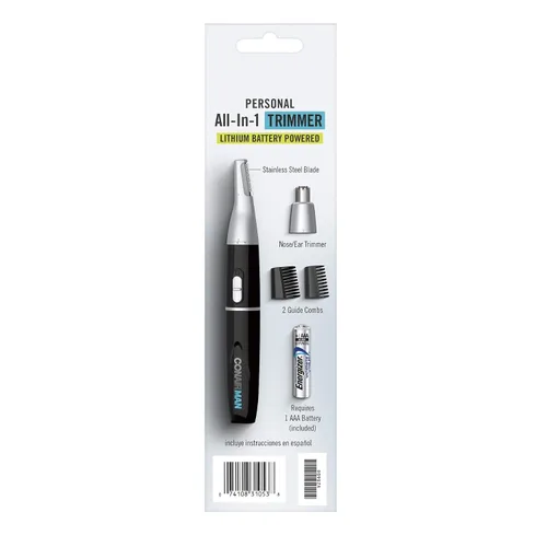 Vista 5 de ConairMAN Recortadora personal todo en uno para hombres, para nariz, oído, cejas y patillas, kit de aseo de 4 piezas, funciona con batería de litio
