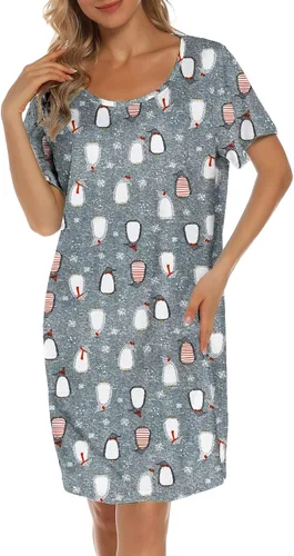 Vista 2 de ENJOYNIGHT - Camisones de algodón para mujer, tallas extragrandes, camisa de dormir de manga corta con estampado