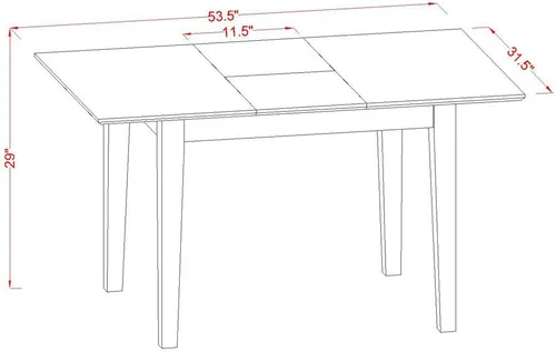 Vista 7 de East West Furniture NOCA7-MAH-LC - Juego de mesa de comedor moderno de 7 piezas que consta de una mesa rectangular de madera con hoja de mariposa