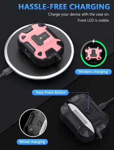 Vista 6 de Nillkin Funda para Airpods Pro de 2ª generación con imanes de bloqueo seguro, llavero de metal para hombres y mujeres, cuerpo completo, a prueba