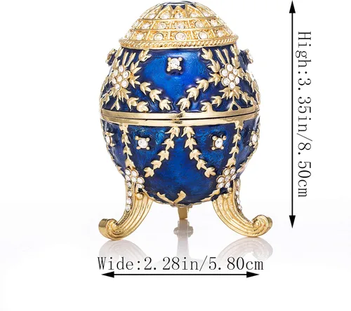 Vista 4 de QIFU Pintado a mano esmaltado estilo huevo Faberge decorativo esmalte baratija caja con bisagras regalo único para la decoración del hogar