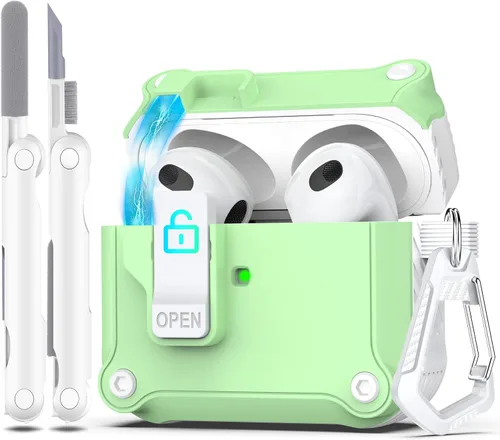 Vista 144 de R-fun Funda de carga compatible con AirPods de 2ª generación 2019, 1ª generación 2016, protección completa contra caídas, tapa desplegable