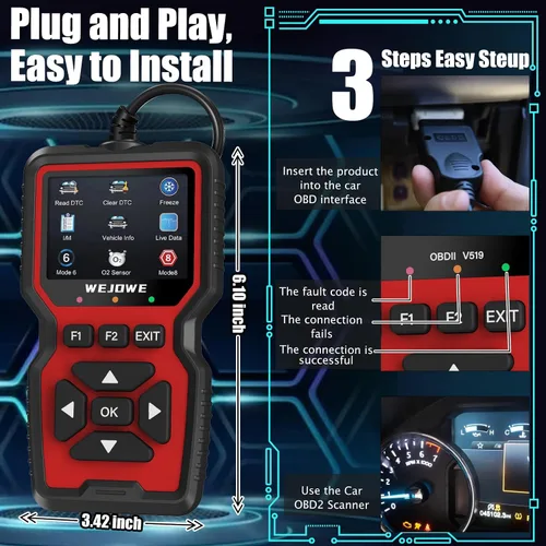 Vista 4 de WEJOWE Herramienta de diagnóstico del escáner OBD2 mejorada, lector de código de motor OBD2 escáner con reinicio, prueba de batería, modo de luz