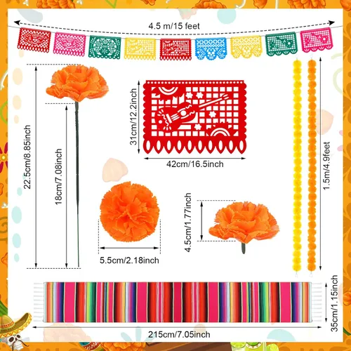 Vista 2 de Retrowavy Juego de 112 piezas de decoración del Día de los Muertos, 100 caléndula artificial a granel, 2 guirnaldas de caléndula artificial de 5