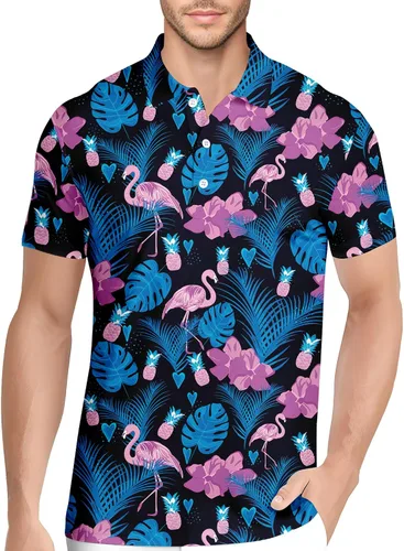 Vista 32 de HIVICHI Camisas de golf divertidas para hombre con patrón estampado loco colorido y novedad de alto rendimiento que absorbe la humedad, camisa tipo