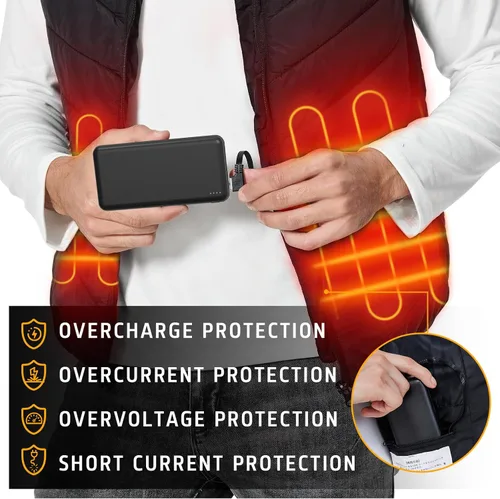 Vista 3 de Whsahans Batería de 5V 2A 20000mah para Chaleco Calefactable Chaqueta Calefactable Power Bank Batería Recargable para Chalecos Calefactables