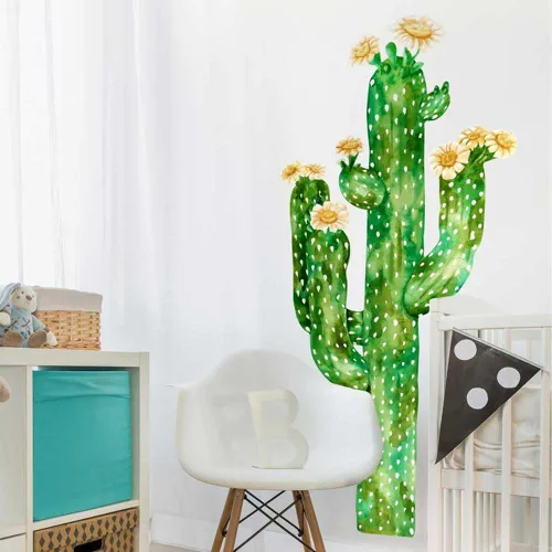 Vista 4 de Saguaro Cactus - Vinilo decorativo de pared con flores, diseño de cactus alto Chromantics
