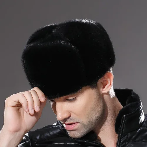Vista 6 de URSFUR Sombrero ruso Ushanka para hombre Invierno Real Min Trapper Cap