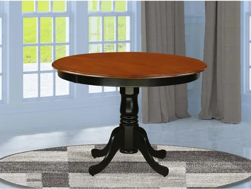 Vista 12 de HomeStock Mesa de comedor redonda de madera, mesa de cocina resistente para espacios pequeños, color negro y cereza/36 pulgadas sin gotas