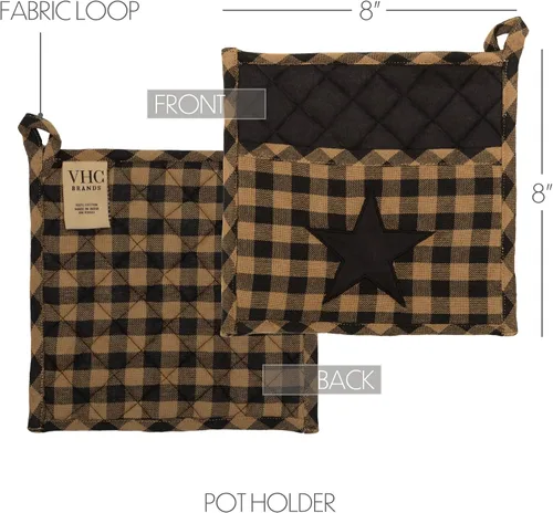 Vista 4 de VHC Brands, Black Star, algodón, 8x8, soporte para ollas, negro