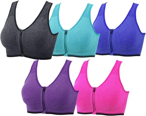 Vista 18 de Medium Support and Removable Pad Tank Top Racerback Post Surgery Sports Bras for Women Albaricoque/Negro/Gris