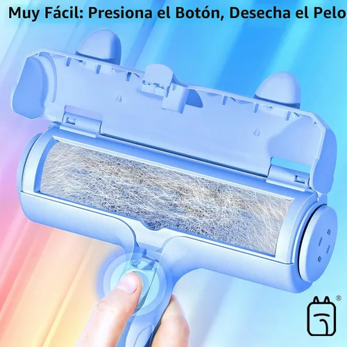 Vista 2 de ACE2ACE - Removedor de pelo de mascotas, rodillo reutilizable para pelos de gatos y perros, color azul Self Clean Cat Hair Remover with Dust Bin