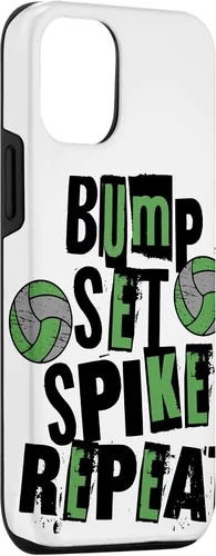 Vista 3 de iPhone 15 Parents Girls Volleyball Bump Set Spike Repeat Green & Black Case
