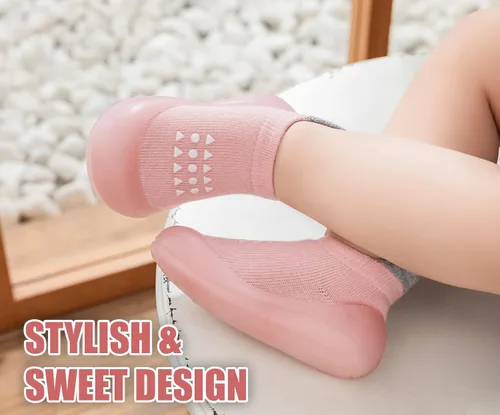 Vista 6 de Dookeh Zapatos de bebé para niños y niñas, zapatos de primera caminata, antideslizantes, suela suave, zapatos de calcetín para bebés