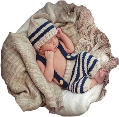 Vista 13 de Accesorios de fotografía para bebés recién nacidos, accesorios para sesión de fotos, trajes de ganchillo de punto unisex lindo sombrero pantalones