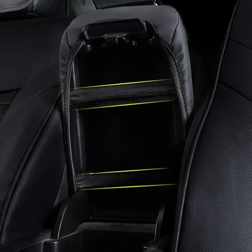Vista 4 de AOMSAZTO - Fundas de consola para Nissan Sentra 2020, 2021, 2022, almohadilla para reposabrazos color negro con costuras rojas