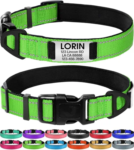 Vista 16 de Joytale Collares para perros personalizados, collar de nailon reflectante con placa de nombre grabada, personalizado para perros pequeños, negro, S